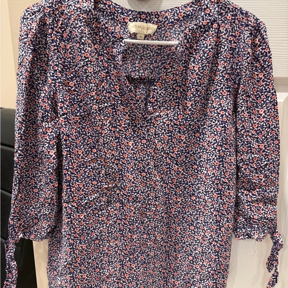 Navy and Pink Floral Blouse